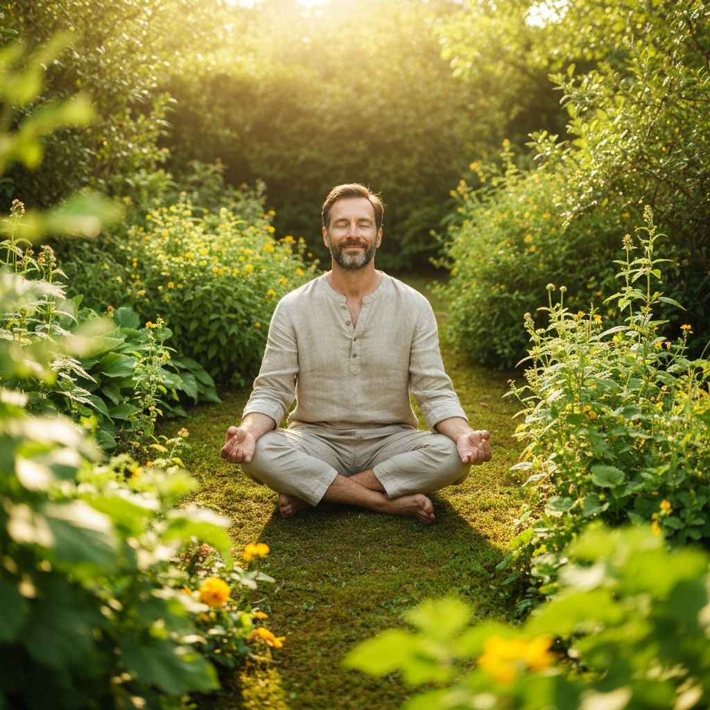 Man meditating peacefully in nature